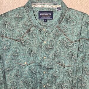 Rough Stock Panhandle Slim Ladies XXL Western Pearl Snap Shirt Teal Paisley